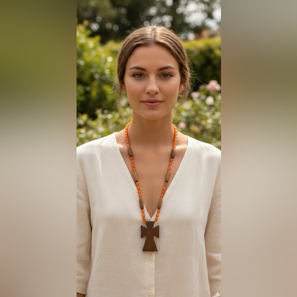 Vintage Wooden Cross Necklace